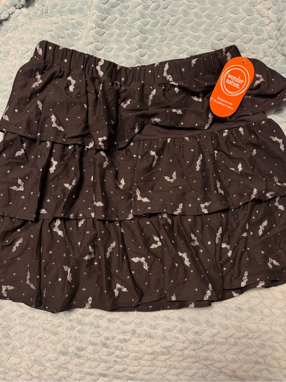 wonder nation Black Ruffle Skirt with Silver Bat & Star Print